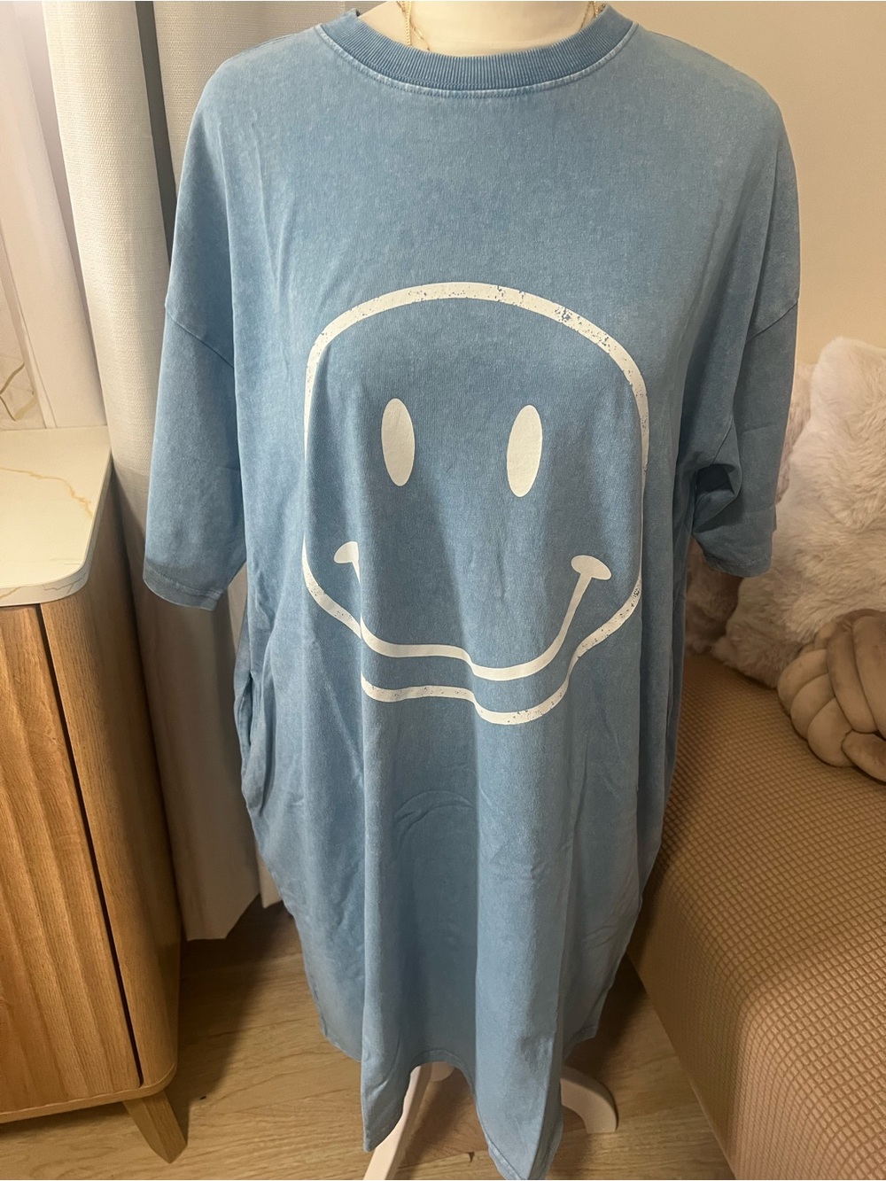 Easel English blue Smiley Face Graphic Tee Dress